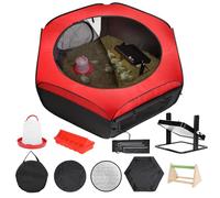 FAMIROSA Kit de démarrage pour poussins - Pop-up et respirante - Boîte à couver pliable - Parc de jeu avec plaque de couveuse de 25,4 x 25,4 cm - Abreuvoir à poulet, mangeoire, perchoir pour canard