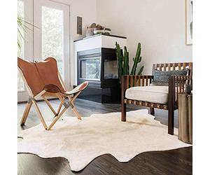 FAMIROSA Tapis en Peau de Vache Véritable 150 x 170 cm Beige