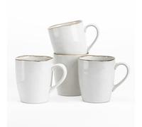 famiware Aurora Lot de 4 tasses à café en grès pour cuisine, cappuccino, latte, glaçage réactif, passent au micro-ondes, résistantes aux rayures, 414 ml, blanc perle