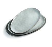 famiware Lot de 3 grands plateaux de service ronds gris