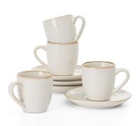 famiware Lot de 4 tasses à expresso océan avec soucoupes, 95 ml, ensemble de tasses à café pour latte, macchiato, demi-tasse en grès pour café, micro-ondes et lave-vaisselle, cappuccino blanc