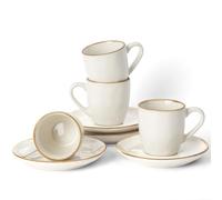 famiware Lot de 4 tasses à expresso Ocean avec soucoupes, 95 ml, ensemble de tasses à café pour latte, macchiato, demi-tasses en grès pour café, micro-ondes et lave-vaisselle, blanc vanille