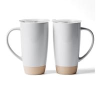 famiware Milkyway Lot de 2 grandes tasses à café en céramique avec couvercle et poignée pour latte, thé, cacao, lait, maison et bureau, gris clair