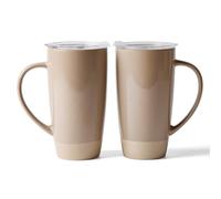 famiware Milkyway Lot de 2 grandes tasses à café en céramique avec couvercle et poignée pour latte, thé, cacao, lait, maison et bureau, marron cannelle de 591 ml