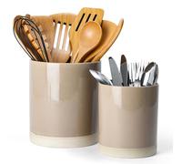 famiware Milkyway Lot de 2 porte-ustensiles de cuisine en céramique pour comptoir, 18,3 cm + 14,7 cm, organisateur d'ustensiles pour spatule et cuillère, décoration de cuisine, marron cannelle