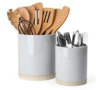 famiware Milkyway Lot de 2 porte-ustensiles de cuisine en céramique pour comptoir, 18,3 cm + 14,7 cm, organisateur d'ustensiles pour spatule et cuillère, décoration de cuisine, gris clair
