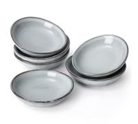 famiware Ocean Lot de 6 petits bols ovales en céramique pour sauce soja - 60 ml - Pour accompagnement, apéritifs, collations et sushis - Glaçage réactif - Passe au lave-vaisselle - Gris