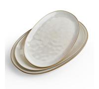 famiware Plateau de service ovale de 40 cm, 36 cm, 32,8 cm pour divertissement, bols de service, passe au micro-ondes, plateaux de service en grès pour fête, dinde, fromage, série océan, cappuccino
