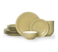 Famiware Service de table de 18 pièces pour 6 personnes - Passe au micro-ondes et au lave-vaisselle - Résistant aux rayures, vernis réactif et vaisselle en grès gaufré - Jaune