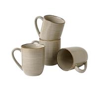 famiware Tempus Lot de 4 tasses à café en grès avec poignée pour café, thé, cacao, lait, cappuccino, micro-ondes, 414 ml, motif mur de château