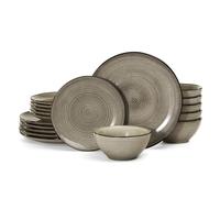 famiware Tempus Service de table en grès pour 6 ou 18 pièces - Service de vaisselle en émail réactif - Passe au lave-vaisselle et au micro-ondes - Mur de château