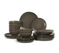 famiware Tempus Service de vaisselle en grès pour 8 ou 24 pièces pour 8 ou 24 pièces - Service de vaisselle à glaçage réactif - Passe au lave-vaisselle et au micro-ondes - Olive foncé