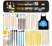 FAMKEEP 55 Pcs Outils de Sculpture,Outil Modelage Outil de Poterie Sculpture,Kit d'outils poterie avec Sac de Rangement pour Céramique,pour Sculpture,Artiste DIY,pour Débutants ou Professionnels