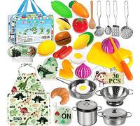 FAMKEEP Accessoire Cuisine Enfant 30 pcs avec Pots et Casseroles en Acier Inoxydable,Chef Jeu de rôle avec,Enfants Cuisines avec Tablier Cuisine,pour Garçons Filles Cadeau Montessori