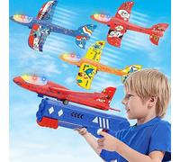 FAMKEEP Avion Polystyrene avec Pistolet Catapulte, Avion Jouet Planeur Volant Mousse Jeu de Lancer, Anniversaire Jeux Intérieur Extérieur Jardin Interactif Enfant Garçon Fille 3-12 Ans