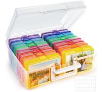 FAMKEEP Boîtes de Rangement Photos,16 Compartiments Intérieurs pour Photos Multicolore,Mallette de rangement Portable avec D'étiquettes Autocollantes,pour Photos,Graines,Fournitures de Bureau