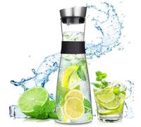 FAMKEEP Carafe en Verre,1200 ML Pichet à Eau en Verre Couvercle en inoxydable,Pichet en Verre,pour Thé Glacé Boisson Maison Lait Café Vin de Service
