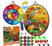 FAMKEEP Jeu de Fléchettes pour Enfants,66 cm Jeu de Fléchettes Double Face Dinosaures Pliable,Fléchettes avec 12 Balles Collantes,6 Fléchettes,1 Pistolet et 2 Crochets