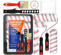FAMKEEP Lot de 12 Pinceaux Peinture et Rouleaux Peinture Murs et Plafonds,Comprend un Bac à Peinture,Grattoir Multifonction, Agitateur et des Manchons Grands et Mini pour Décoration
