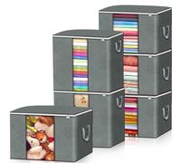 FAMKEEP Lot de 6 Sac de Rangement Vetement, Boite Rangement pour Couette en épais Non Tissé, Organisateurs avec Poignée Renforcée,Pliables Sac de Rangement sous Lit pour Couettes Vêtements