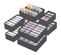 FAMKEEP Lot de 8 Organisateur sous Vetement Pliable, 24/8/6 Compartiments Organisateur de Tiroir Non-tissé, Rangement Soutien Gorge, Culotte, Chaussette, Cravate, Gris Foncé