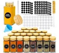 FAMKEEP Pot à Épices en Verre et Bois - 24 Pièces 120ml Pots à Épices Set,Ensemble de Bocaux Épices pour un Rangement Cuisineavec Étiquettes Epices,Saupoudreur,Entonnoir,Brosse