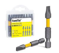 FamlTol Lot de 10 embouts de tournevis à fente SL8 50 mm en acier S2 - Tige hexagonale magnétique de 1/4" - Convient pour visseuse à percussion et visseuse électrique