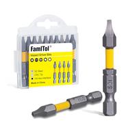 FamlTol Lot de 10 embouts de tournevis carrés 1/4" à tige hexagonale S2 en acier SQ1 - 50 mm de long