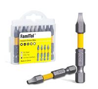 FamlTol Lot de 10 embouts de tournevis carrés 1/4" à tige hexagonale S2 en acier SQ2 - Embouts magnétiques - 50 mm de long