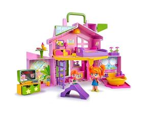 Famosa Pinypon - Maison Mallette Rose, Grande Maison de Poupées Pliante, Nombreuses pièces différentes et des Accessoires de Tous Les Jours, pour Construire Une Ville de Mini-poupées, +4 Ans
