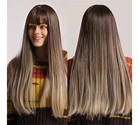 FAMoUsGoods Perruques Naturelles Perruques synthétiques Droites Blondes Brunes avec Franges Cosplay Perruque for Femme Haute température Naturelle Faux Cheveux Perruque Synthétique (Color : 14)