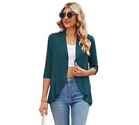 Famulily Cardigan d'été à manches 3/4 pour femme, léger, drapé, ample, décontracté, ouvert sur le devant