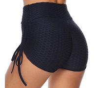 Famulily Legging de yoga pour femme texture nid d'abeille taille haute Tie Dye Scrunch Booty Short froncé pour la course à pied athlétique S-XL, noir foncé, M