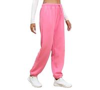 Famulily Pantalon de jogging doublé en polaire pour femme - Cordon de serrage - Taille élastique - Pour gym, fitness, entraînement décontracté, Rose chaud, S