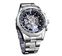 FAMVNTN Montre de luxe pour homme - Squelette - Mécanique - Automatique - Bracelet en acier inoxydable - Étanche, noir/argenté