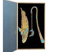 Famweylami 2 Marque-Pages Plume Fluorescence, Cadeau Coffret Artisanal Passionnée de Lecture, Parfait Souvenir Noël, Anniversaire, Nouvel An, Fête des Mères, avec Boîte-D'or