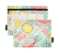 famyily Ananas Tropical Hawaiian Dragon Fruit Watermelon Tropical Trousse à crayons avec fermeture éclair et fenêtre transparente Grande trousse robuste à trois anneaux pour salle de classe, école