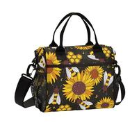 famyily Bees Happy Good Luck Boîte à déjeuner réglable en nid d'abeille avec bandoulière pour femme Motif tournesol doré