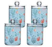 famyily Blue Dolphin Lot de 4 boîtes de rangement en plastique transparent avec couvercle pour cotons-tiges, cotons-tiges, cure-dents, trombones, pinces à cheveux