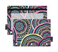 famyily Bohemia Tribe Lot de 2 trousses à crayons colorées pour adolescents avec fenêtre transparente et œillets, 3 anneaux pour ranger les fournitures scolaires, étudiants, enseignants, multicolores