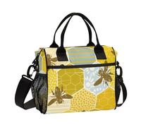 famyily Boîte à déjeuner dorée tendance sans couture avec motif abeille et inscription Happy Good Luck pour homme avec fermeture éclair et poignées et bandoulière pour adultes et adolescents