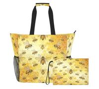 famyily Bumble Bee - Lot de 2 sacs fourre-tout de voyage résistants au sable avec fermeture éclair et poches en maille, pour voyage, salle de sport