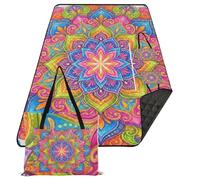 famyily Couverture de pique-nique portable, tapis de jeu portable pour adultes, 203,2 x 300,7 cm, couverture de concert pour adultes, fleurs mandalas bohème vif