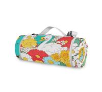 famyily Couverture de pique-nique ronde - Convient pour 2 adultes, accessoires d'été résistante à l'eau, double couche, anti-sable, tapis doux, 147,3 cm (cygne coloré pivoine)