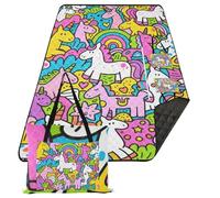 famyily Grand tapis de pique-nique résistant à l'eau - 203 x 300 cm - Pour femme - Articles de pique-nique des années 30 - Licornes mignonnes et colorées