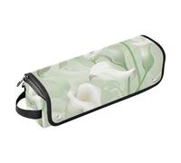 famyily Hot Hair Tools Sac de voyage avec tapis de fer à repasser Étui de transport portable pour fer à friser, fer à lisser, sèche-cheveux plat, fleur de lys calla, blanc, vert menthe