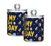 famyily It's My 3rd Bee Day Lot de 2 boîtes de rangement en plastique transparent avec couvercle pour cotons-tiges, cotons-tiges, cure-fil, trombones, pinces à cheveux
