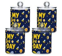 famyily It's My 3rd Bee Day Lot de 4 boîtes de rangement en plastique transparent avec couvercle pour cotons-tiges, cotons-tiges, cure-fil, trombones, pinces à cheveux