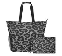 famyily Lot de 2 grands sacs de plage fourre-tout de grande capacité avec fermeture éclair et poches en maille, motif léopard guépard pour jouets, serviettes, voyage, croisière