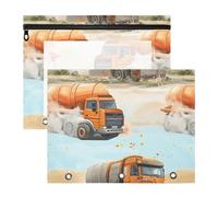 famyily Lot de 2 pochettes à crayons en plastique transparent pour papier A4 - Fournitures scolaires - Camion de chantier - Bétonnière - Camion de dessin animé - Poussière volante